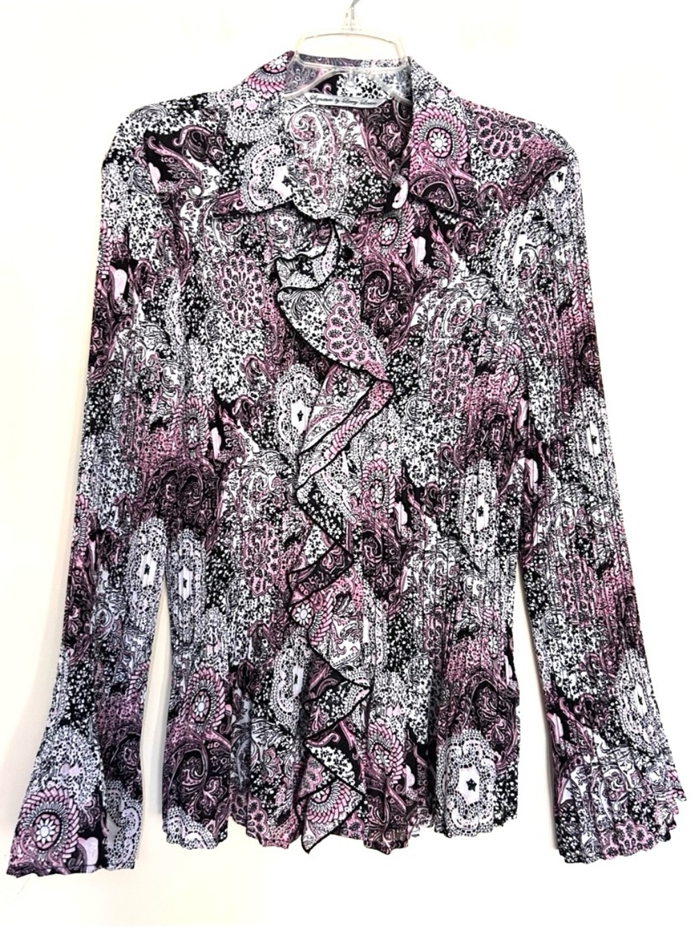 Signature by Larry Levine Women’s Paisley Ruffle Button-Down Shirt